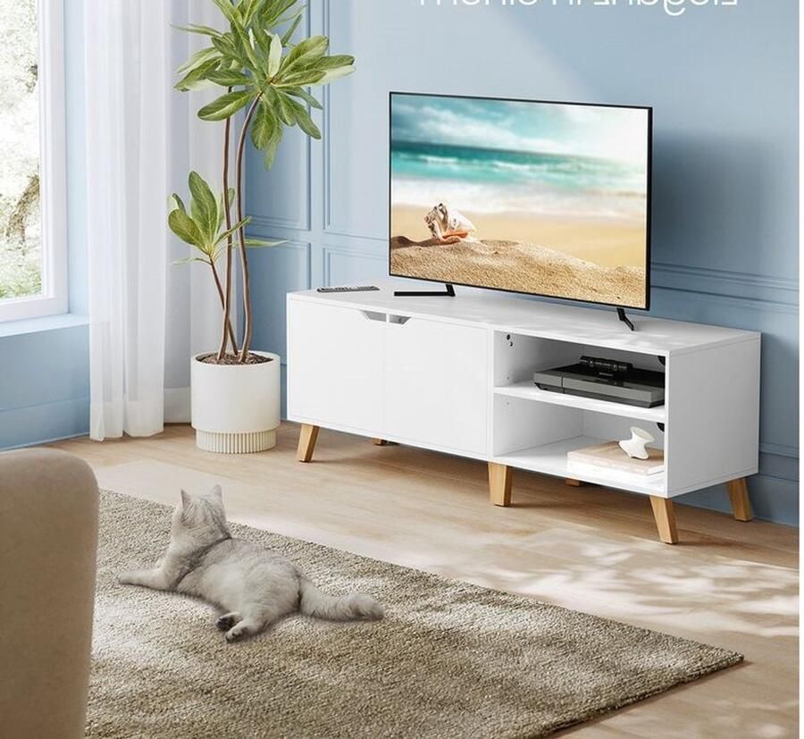 Unbranded Signature Home Bambi Tv Kast met 2 deuren TV-meubel Kast voor tv's tot 60 tv-kast met verstelbare planken industrieel Wit 40 x 140 x 50 cm