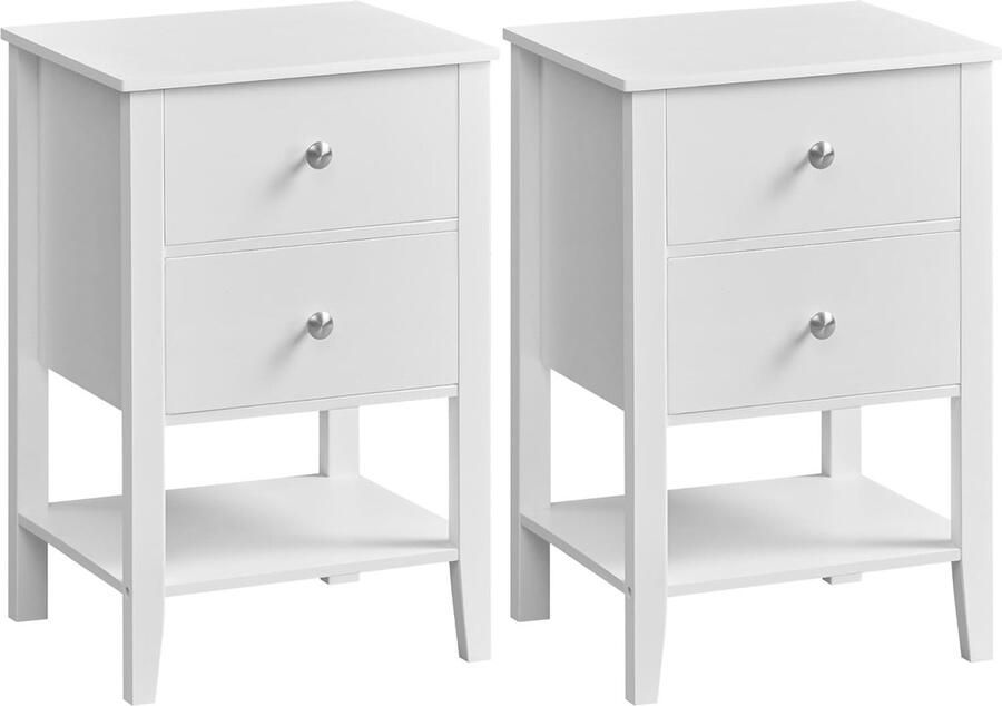 Unbranded Signature Home Bamboe nachtkastje set van 2 bijzettafels met 2 lades open plank- salontafel minimalistische stijl wolkenwit