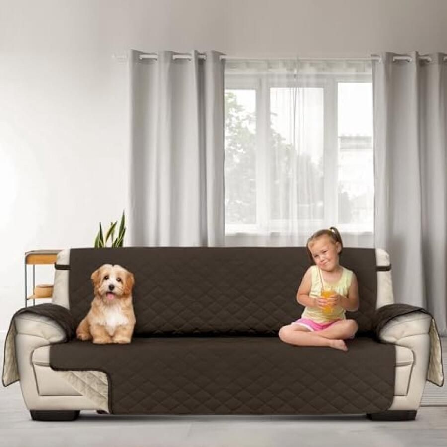 Unbranded Bankhoes 3-zits Bruin antislip omkeerbare bankhoes waterbestendige bankhoes voor huisdieren