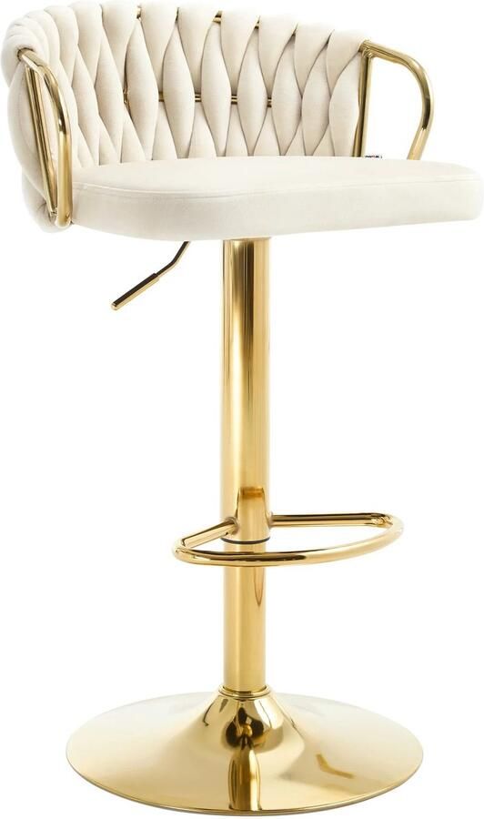 Unbranded Bibeenah barkruk met rugleuning Wit Goud Gevlochten fluweel Draaibaar Verstelbaar