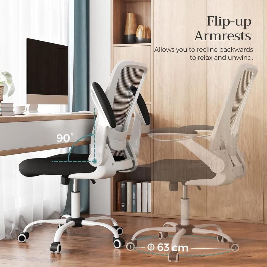 Unbranded Bureaustoel -bureaustoel inklapbare armleuning desk chair verstelbare lendensteun ruimtebesparend zwart-wit 360°
