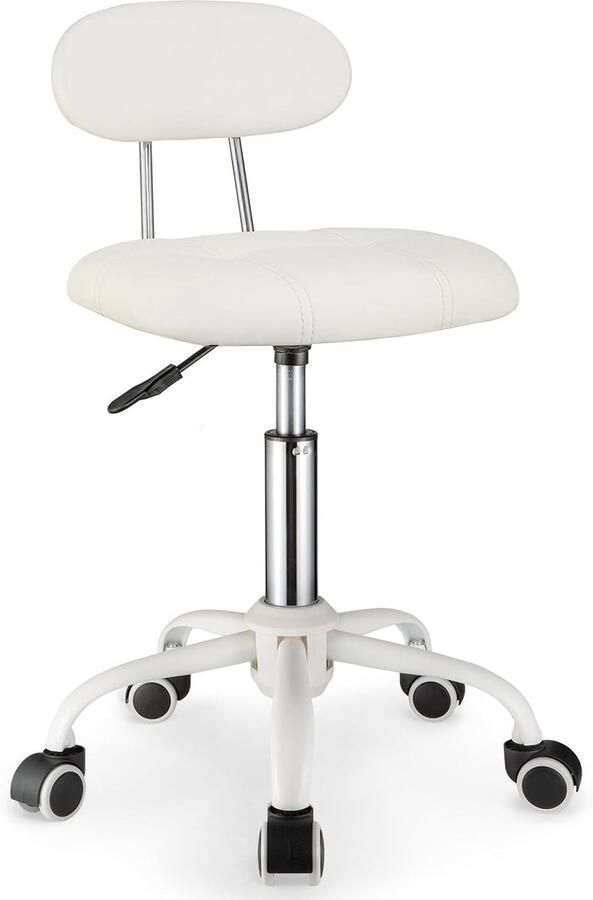 Unbranded Bureaustoel draaibare kruk op wielen Metaal Wit