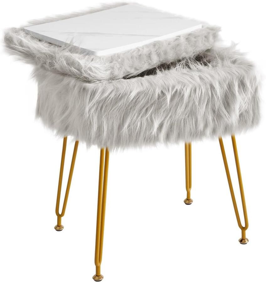 Unbranded Bureaustoel harige make-upstoel Ottomaanse voor woonkamer slaapkamer Grijs