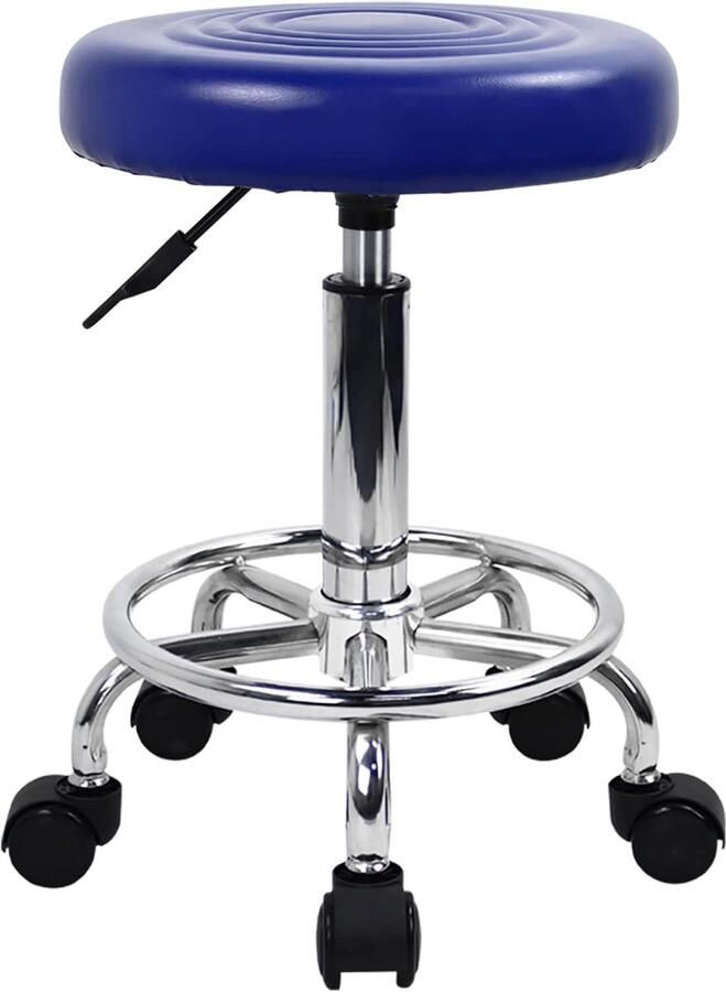 Unbranded Bureaustoel Rolkruk Werkkruk van PU leer -Metaal Blauw