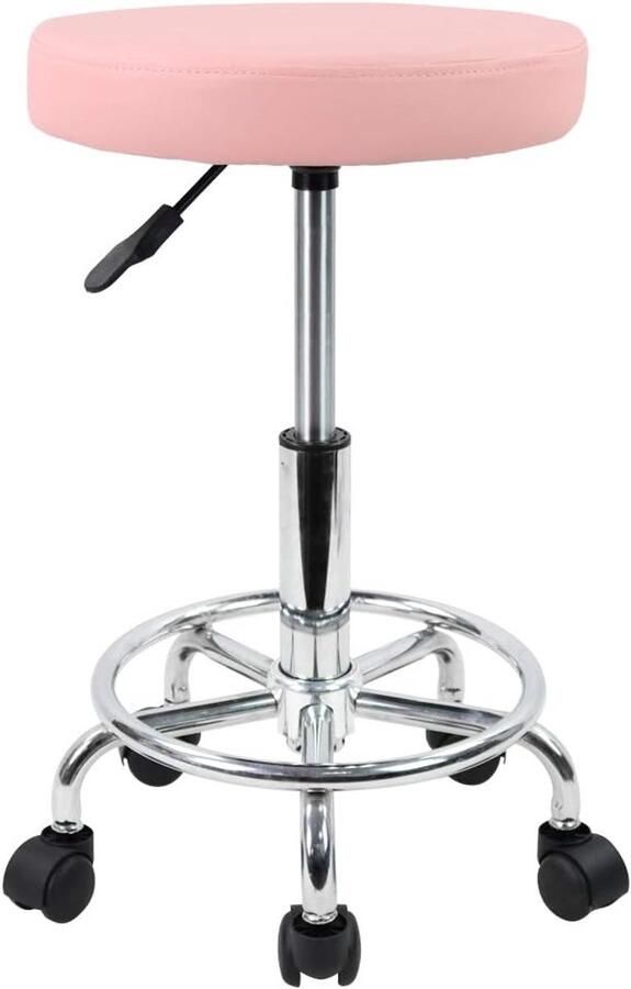Unbranded Bureaustoel-Ronde rolkruk van PU-leer-met voetsteun-Roze