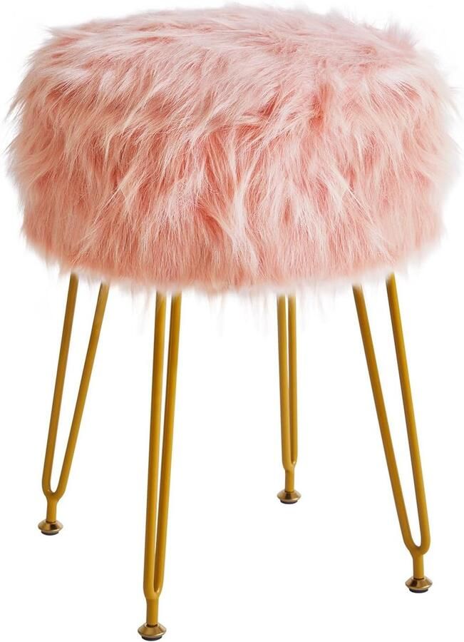 Unbranded Bureaustoel ronde voetenbank met 4 metalen poten Kunstleer Roze