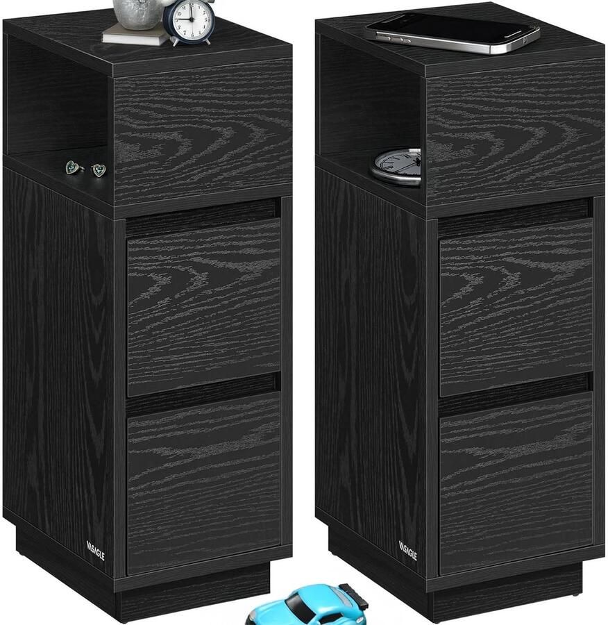 Unbranded Homesy Smal nachtkastje set van 2 – Met lades in ebbenhout zwart