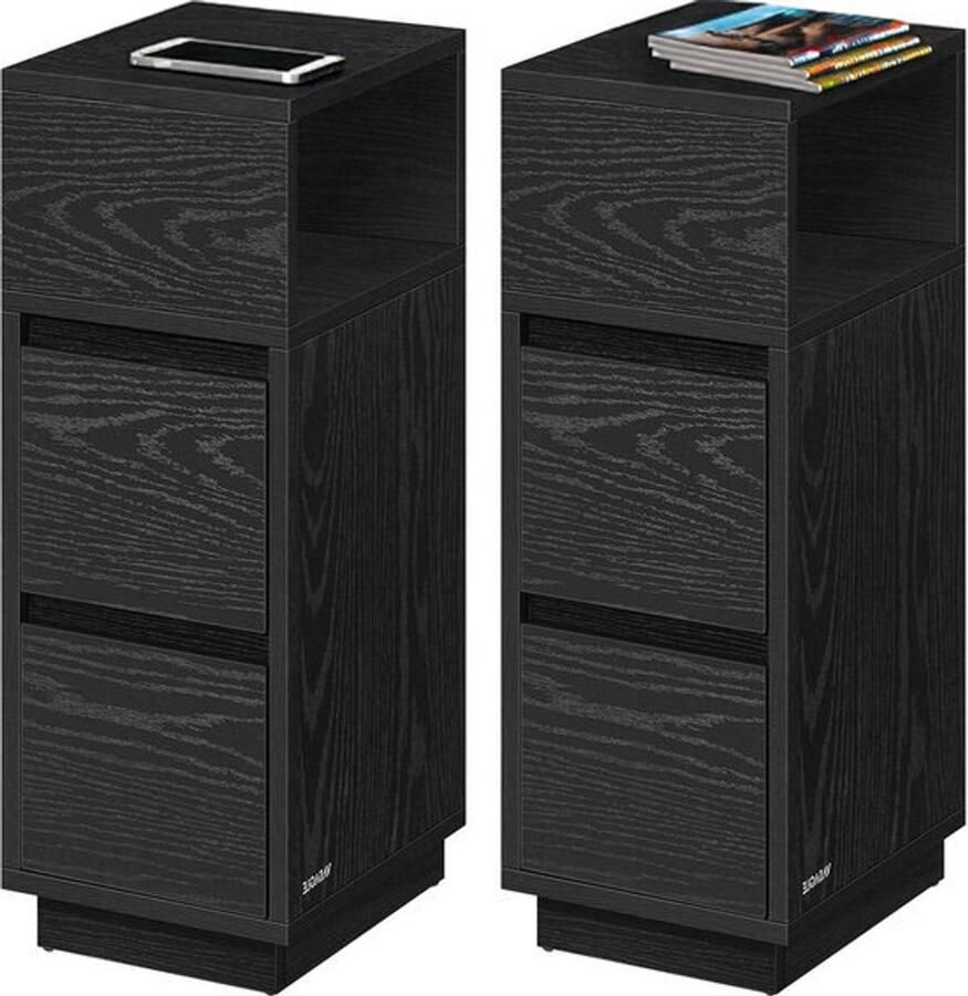 Unbranded Homesy Smal nachtkastje set van 2 – Met lades in ebbenhout zwart