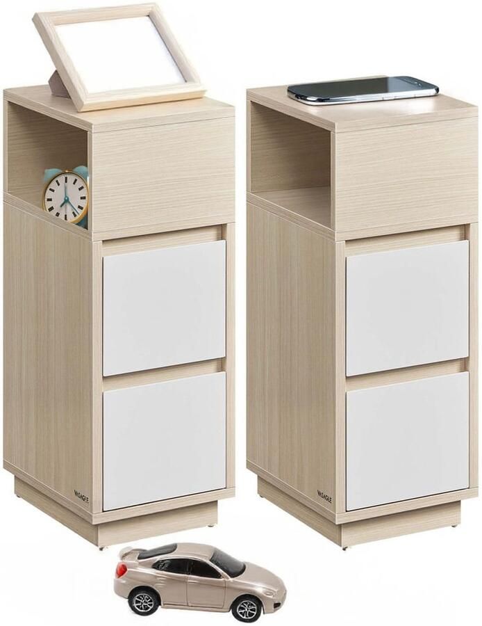 Unbranded Homesy Smal nachtkastje set van 2 – Met lades naturel beige –wolkenwit