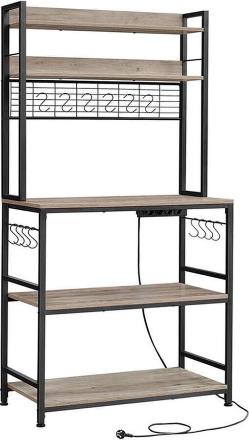 Unbranded keukenrek staande Keukenkast met stopcontacten magnetronplank koffiebar bakkersplank 8 S-haken met mandje kruidenrek greige-inkt zwart