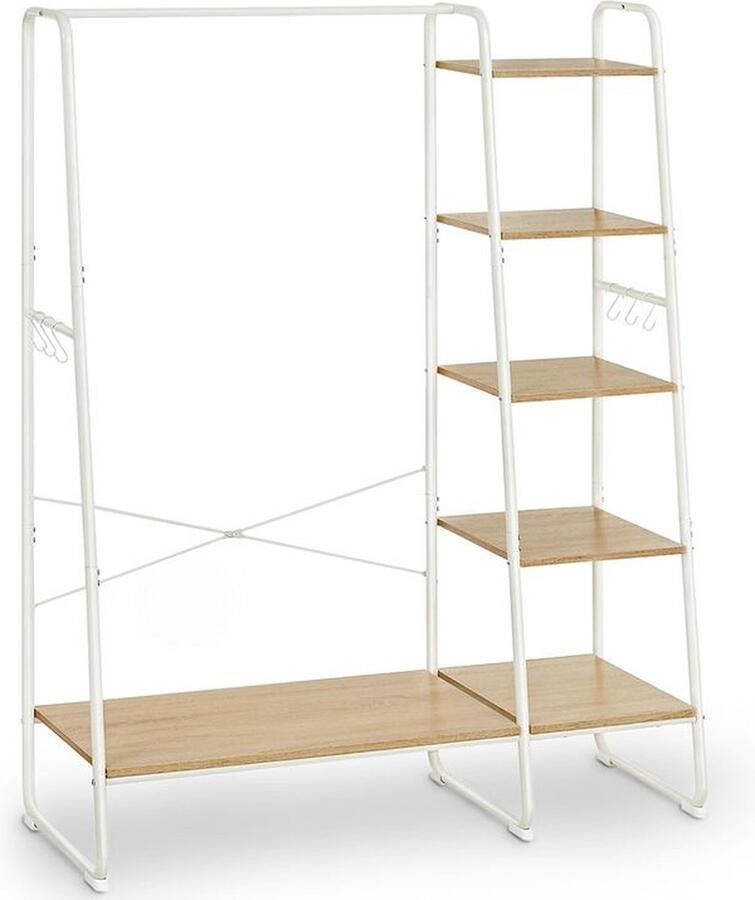 Unbranded Signature Home kledingkast kapstok kledingrek met kledingroede schoenenrek open kledingkast 6 afneembare haken eiken wit 45 x 120 x 160 cm