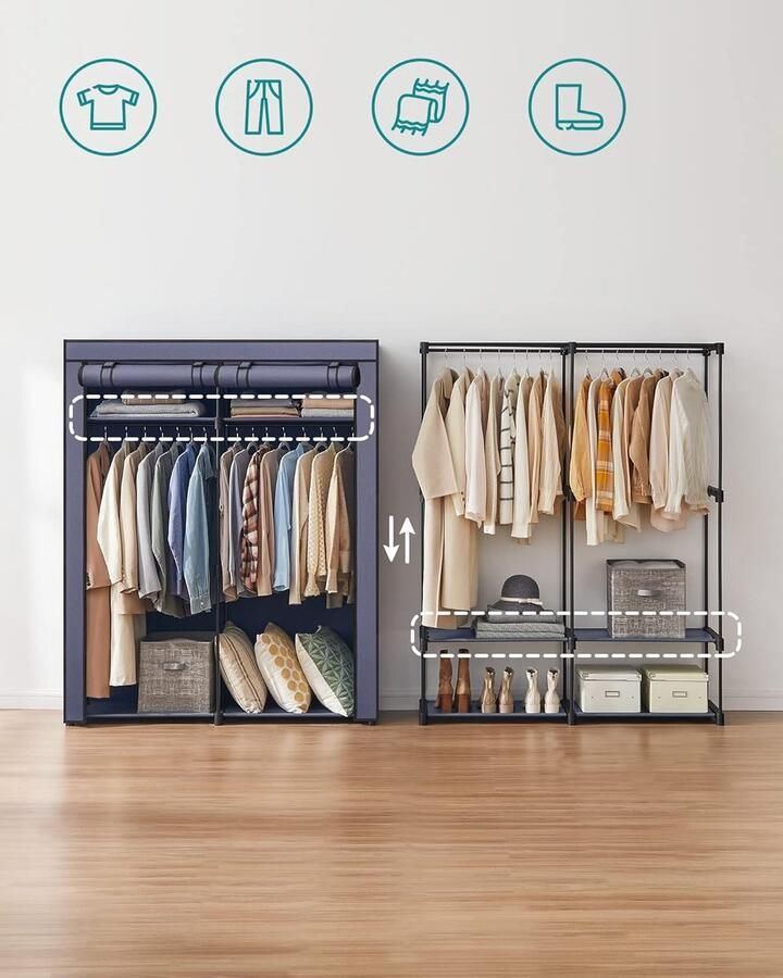 Unbranded Kledingkast opvouwbaar met kledingstangen 140 x 43 x 174 centimeter Gewicht van item 5 4 Kilogram metalen Blauw
