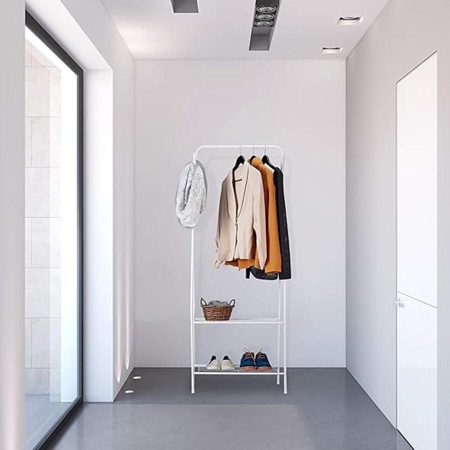 Unbranded kledingrek 2 planken 4 haken 33D x 60B x 158H centimeter Laadvermogen 30 Kilogramm IJzer Wit