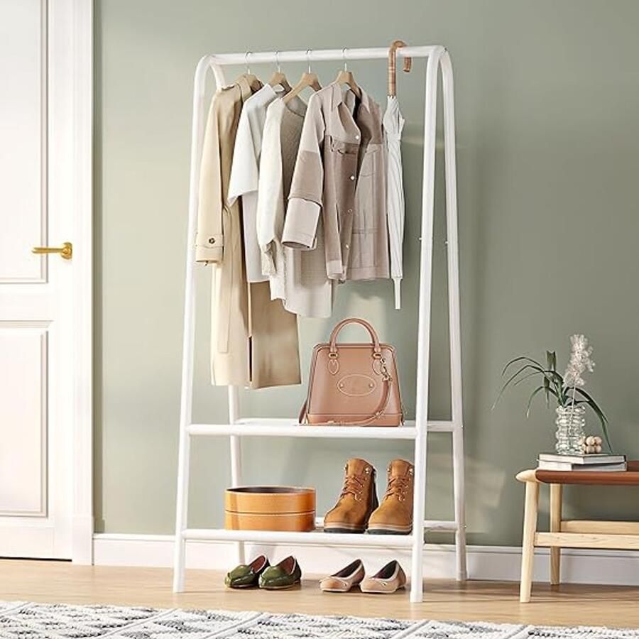 Unbranded Kledingrek A-Vormige Structuur 35D x 62B x 157 5H centimeter Metaal Met Dubbele Bodemplank Wit