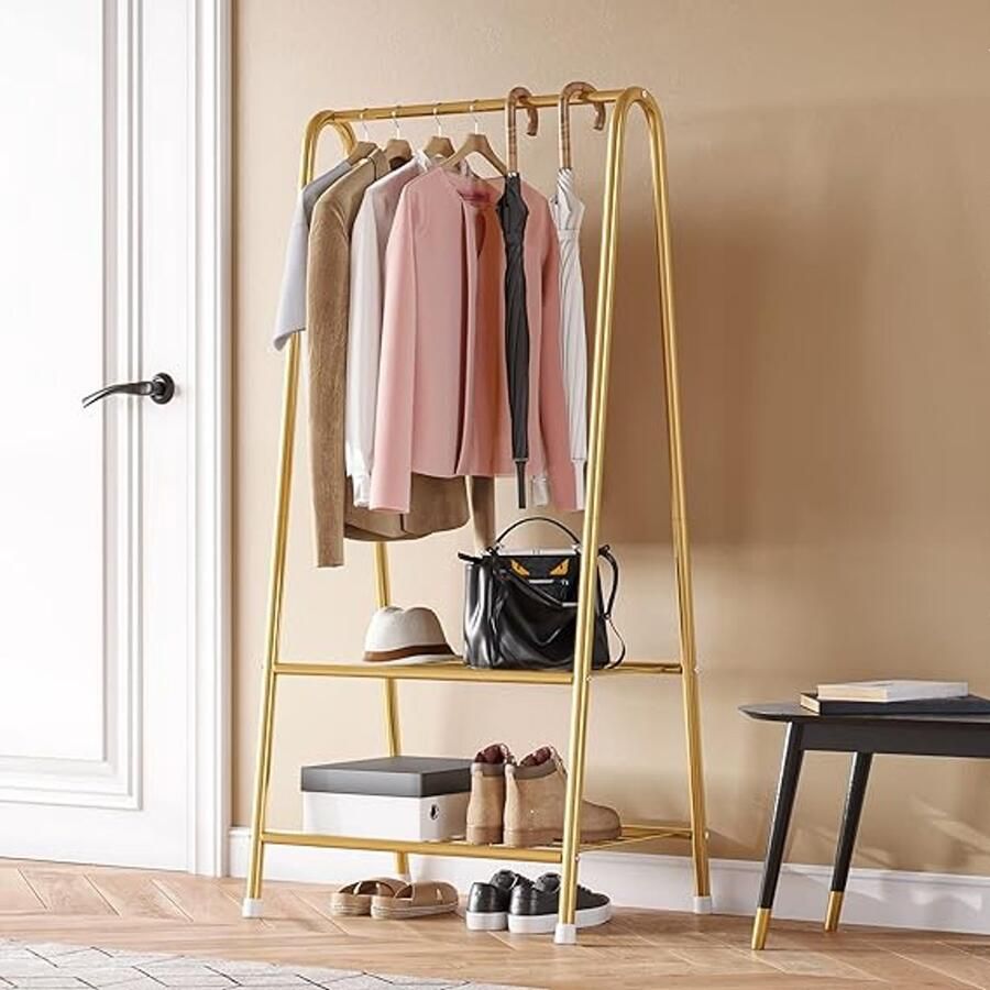 Unbranded Kledingrek met Dubbele Planken 35D x 62B x 157 5H centimeter Laadvermogen 65 kg IJzer Goud