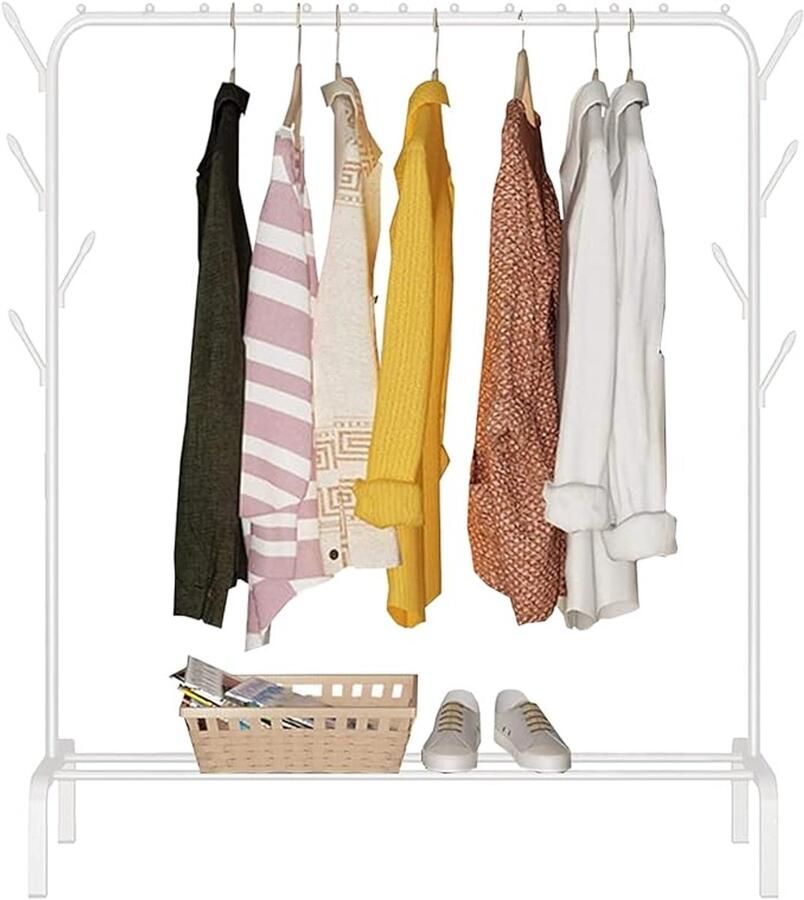 Unbranded Kledingrek staal 54D x 110B x 150H centimeter Laadvermogen 20 kg met schoensteun Wit