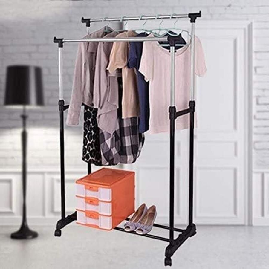 Unbranded kledingrek staal rolgarderobe garderobestandaard verstelbaar 42D x 88B x 168H centimeter Laadvermogen 25 kg silver