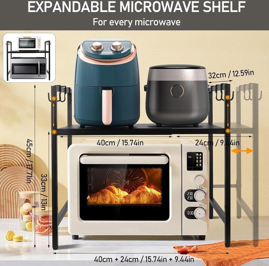 Unbranded magnetron ovenrek 2-traps uitbreidbaar met 6 hangende haken 40-64 cm zwart