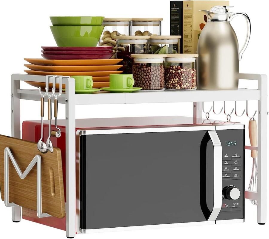 Unbranded magnetron ovenrek 2-traps uitbreidbaar van 40-64 cm met 6 haken wit