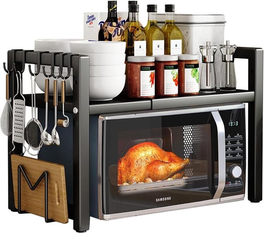 Unbranded magnetron ovenrek 2-traps uittrekbaar van 40-64 cm met 6 haken zwart