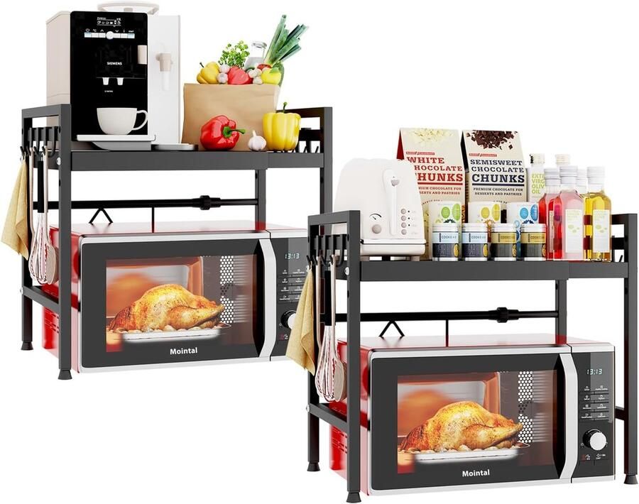 Unbranded Microwave rack-2-Laags Verstelbare Magnetron Stand-set van 2-Zwart