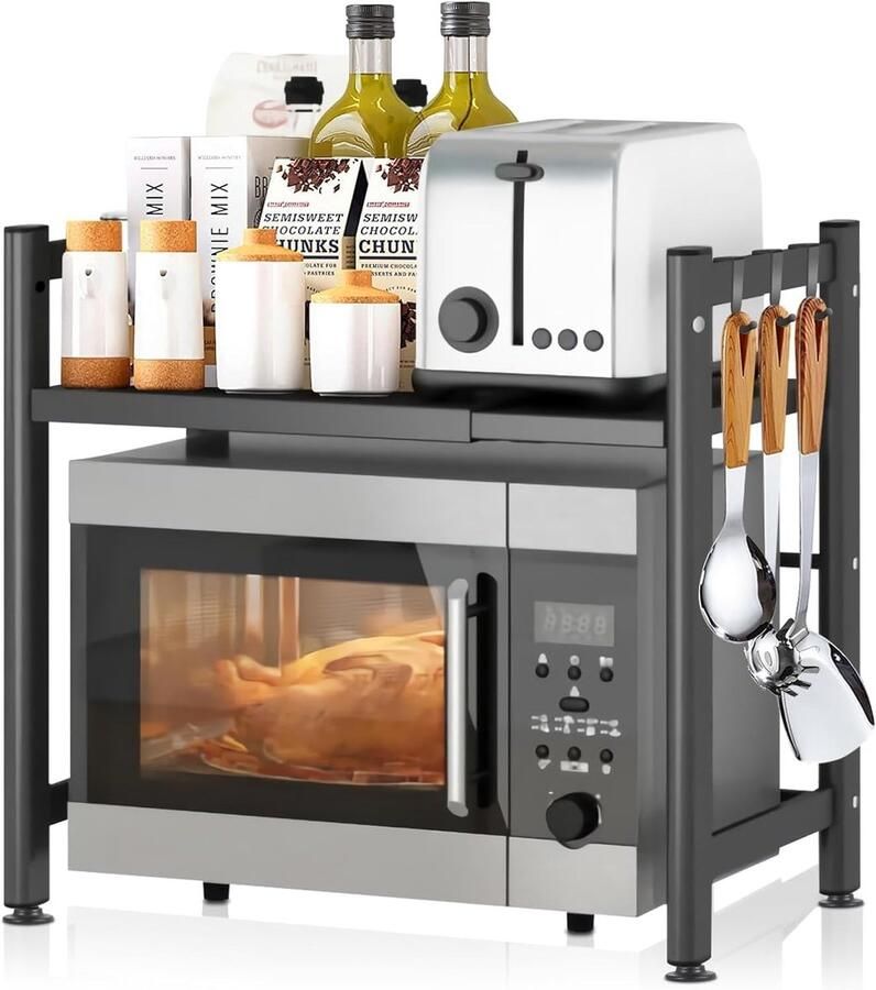 Unbranded magnetron ovenrek 2-laags uitbreidbaar met 4 haken 36 5-60 5 cm zwart