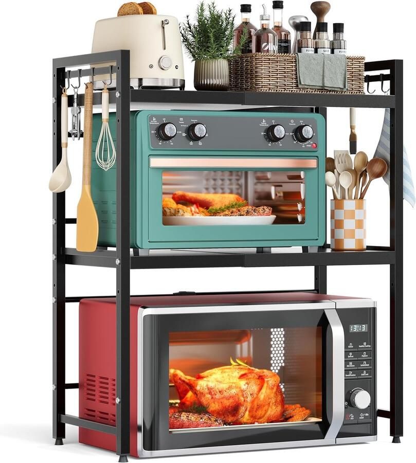 Unbranded Microwave rack met 2 niveaus keukenrek Gelegeerd staal Zwart