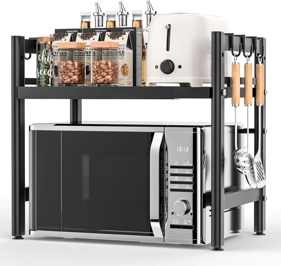 Magnetron ovenrek uittrekbaar metalen met 6 ophanghaken Zwart