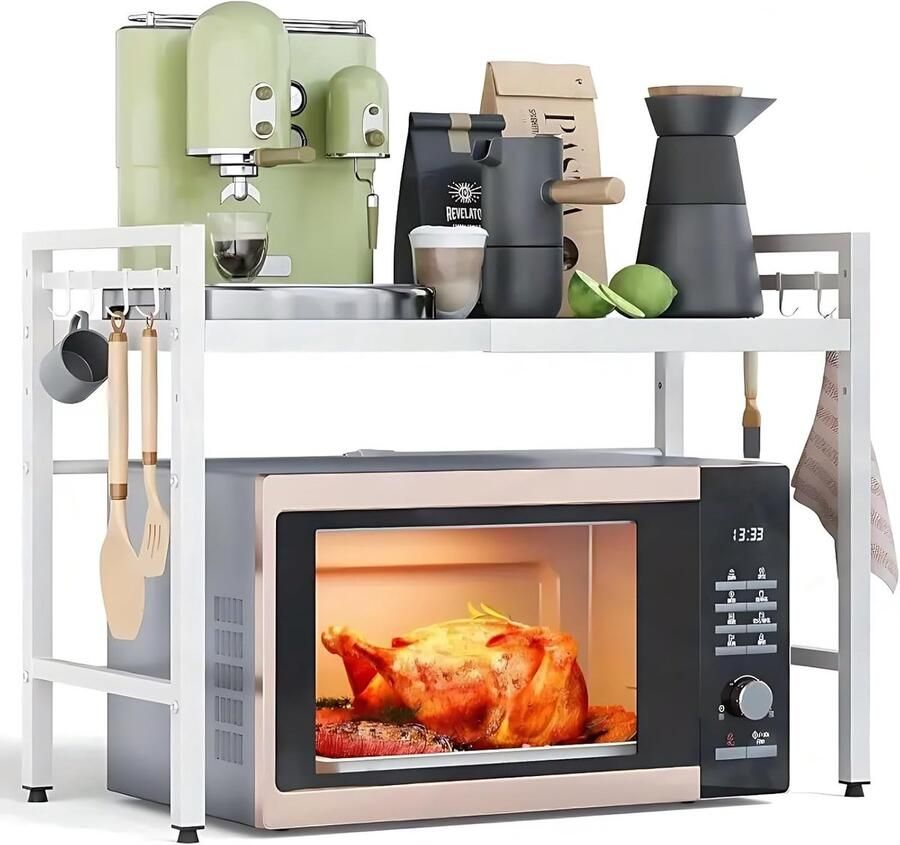 Unbranded Microwave rack-laags keuken magnetron plank-in hoogte en lengte verstelbaar-zwart-set van 2