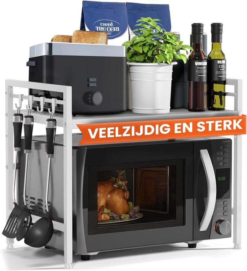 Unbranded Microwave rack lengte verstelbare plank Koolstofstaal Wit