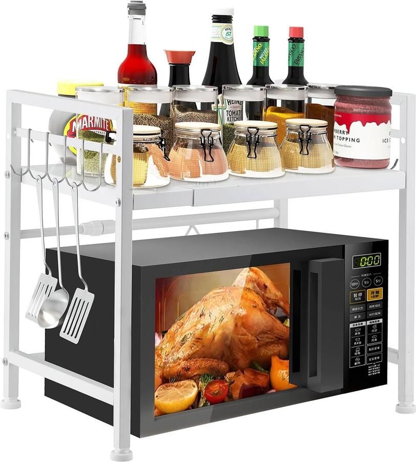 Unbranded Microwave rack-Magnetron Plank Stand Uitbreidbaar 2 Tier-wit-set van 2