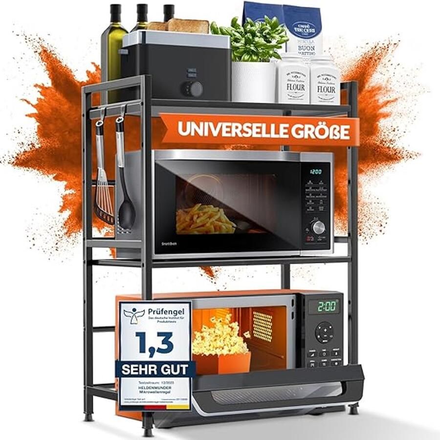 Unbranded Microwave rack Magnetronrek Keukenrek set van 3 laags Zwart