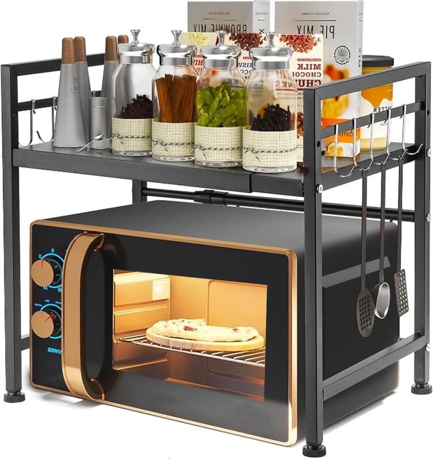 Unbranded Microwave rack-Magnetronrek uittrekbaar van 40 65 cm-zwart-set van 2