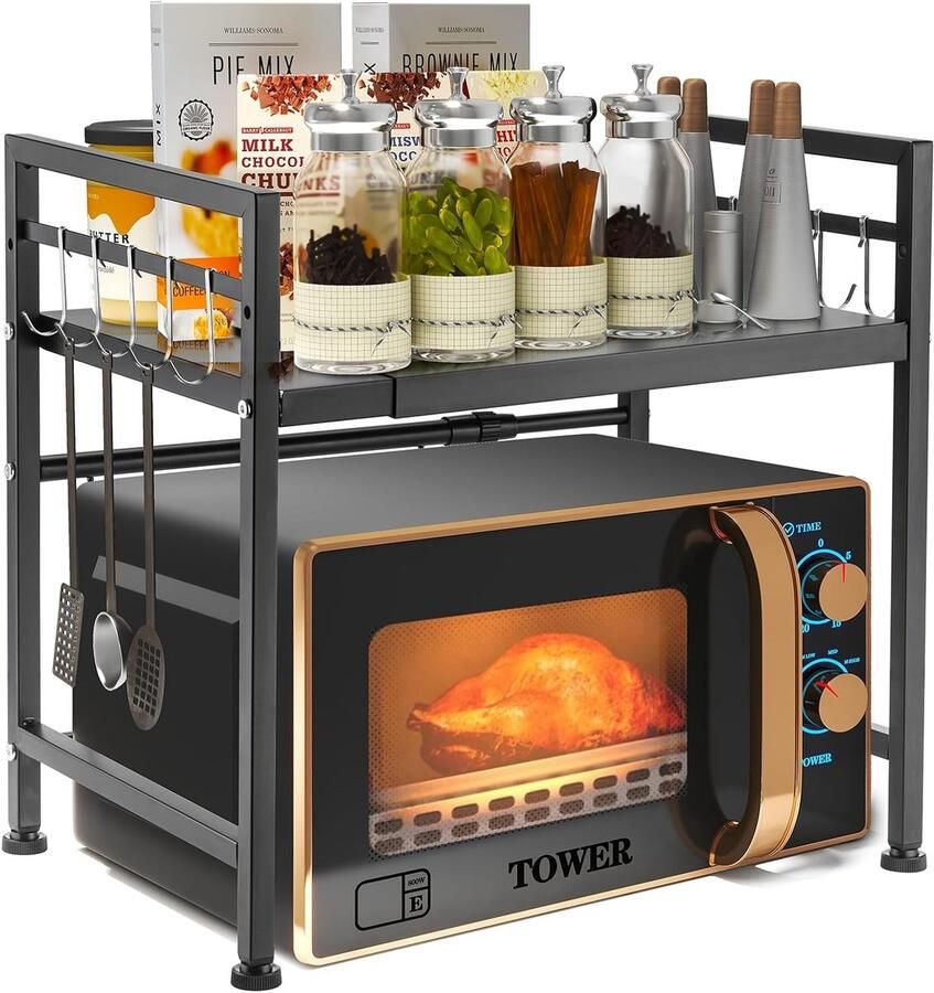 Unbranded Microwave rack-Magnetronrek van Koolstofstaal Keuken Counter Organizer Plank-zwart-set van 2