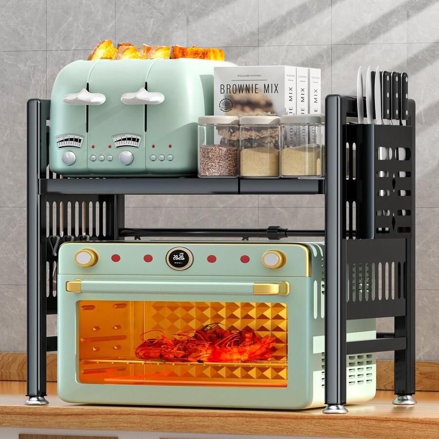 Unbranded Microwave rack met 2 niveaus Koolstofstaal set van 2 Wit met zwarte accenten