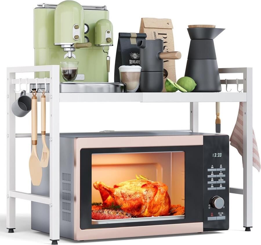 Unbranded Microwave rack set van 2 niveaus rek voor luchtfriteuse wit