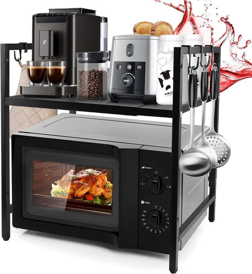 Unbranded Microwave rack staand magnetronrek 40-64 cm set van 2 zwart