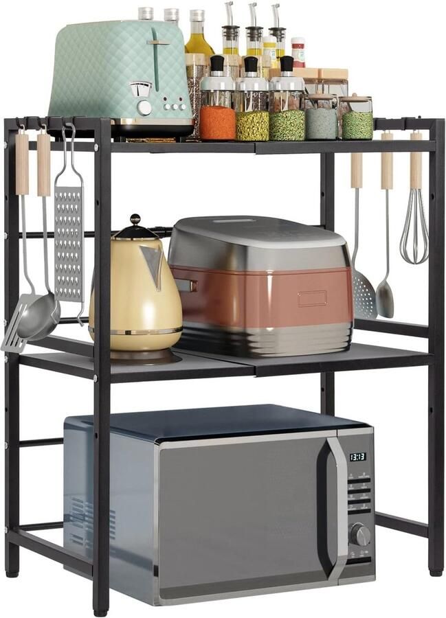 Unbranded Microwave rack-Uitbreidbare magnetronhouder-opbergrek-set van 3-zwart