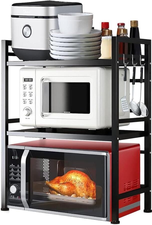 Unbranded Microwave rack-Uitschuifbaar magnetronrek-verstelbaar-Zwart-set van 3