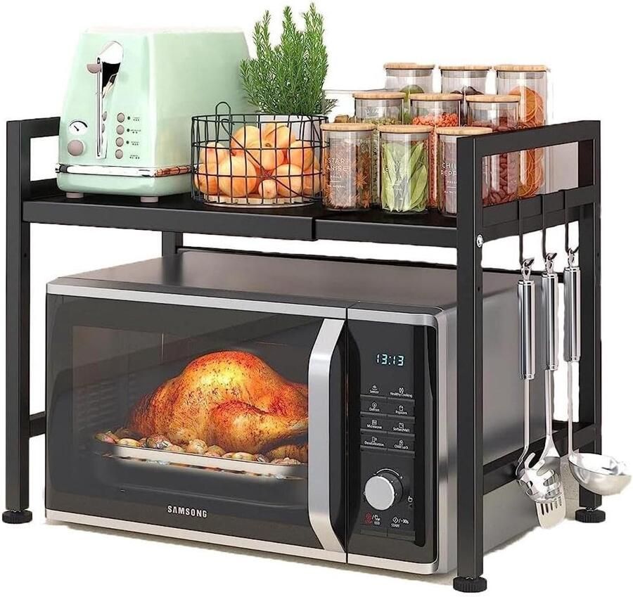 Unbranded Microwave rack Uittrekbaar magnetronrek leer zwart