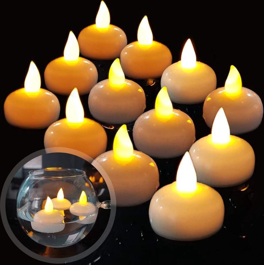Unbranded oCreon 12x LED Theelichtjes Waterdicht Flameless Drijvende Kaarsen voor Tafel Zwembad & Feest
