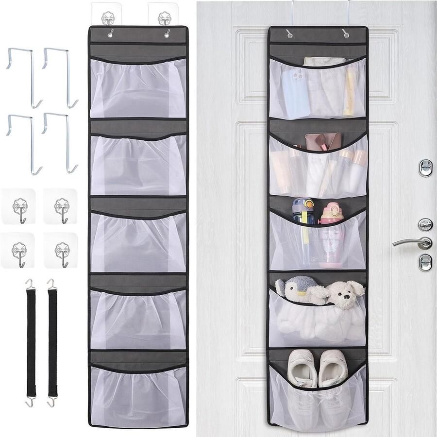 Unbranded oCreon 2 Stuks Deur Organizer Grote Capaciteit 5 Gaasvakken Opbergruimte voor Kleding & Slaapkamer