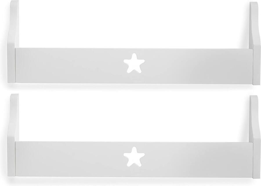 Unbranded oCreon Wandplank (2 stuks wit) Kinderster boekenplank houten opbergoplossing 50x10x16 cm
