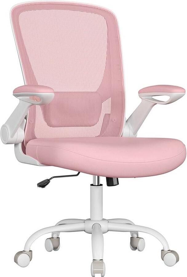 Unbranded Pinky Ergonomische Bureaustoel Canvas Fauteuil Gewatteerde Lendesteun Schommelmechanisme Opklapbare Armleuningen roze 53 cm Brede