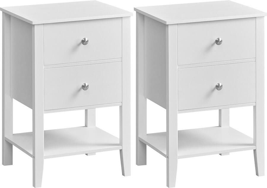 Unbranded Premium Home Set van 2 nachtkastje set van 2 bijzettafels met 2 lades open plank- salontafel minimalistische stijl wolkenwit