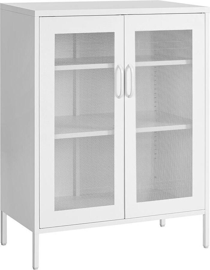 Unbranded Premium Metalen kast met gaasdeuren multifunctionele opbergkast kantoorkast met 3 niveaus Dressoir belasting 25 kg niveau matwit