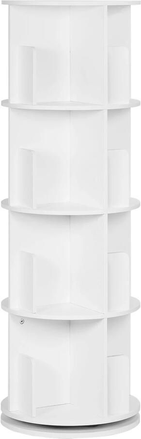 Unbranded Roterende Boekenkast 4-Tier Boekenplank 360° Draaiend 16 Vakken Woonkamer Kantoor Kinderkamer Wit Modern Design