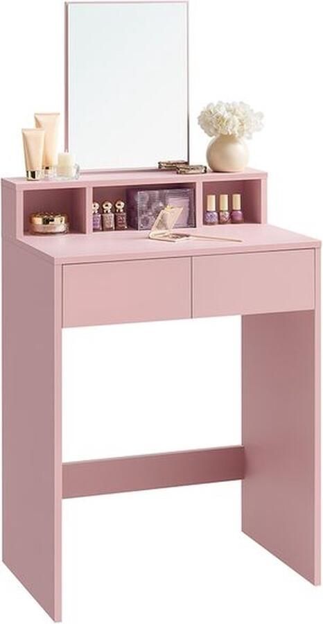 Unbranded Rozy Kaptafel met grote spiegel make up tafel 2 lades 3 open vakken roze