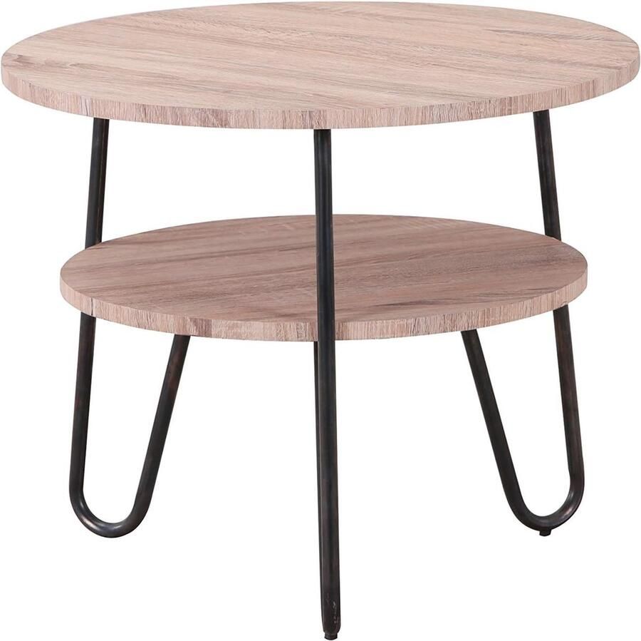 Unbranded salontafel Bijzettaf -rond kleine woonkamertafel moderne salontafel telefoontafel 2 etages hout 60 x 60 x 50 cm