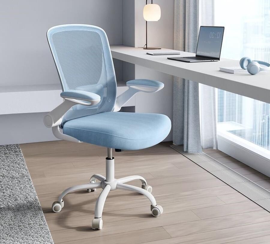 Unbranded sky Ergonomische Bureaustoel Fauteuil Bureaustoe Gewatteerde Lendensteun Inklapbare Armleuningen Blauw 53 cm Brede Zitting